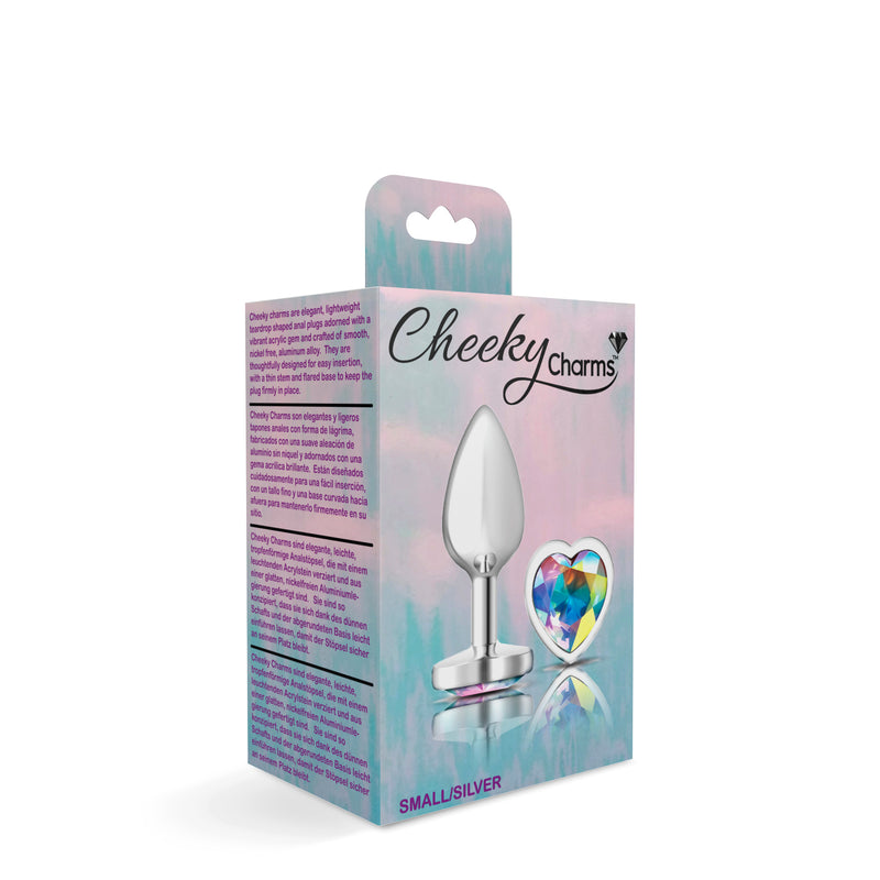 Cheeky Charms-Silver Metal Butt Plug- Heart-Clear-Small-Anal Toys & Stimulators-OUR LAVENDER