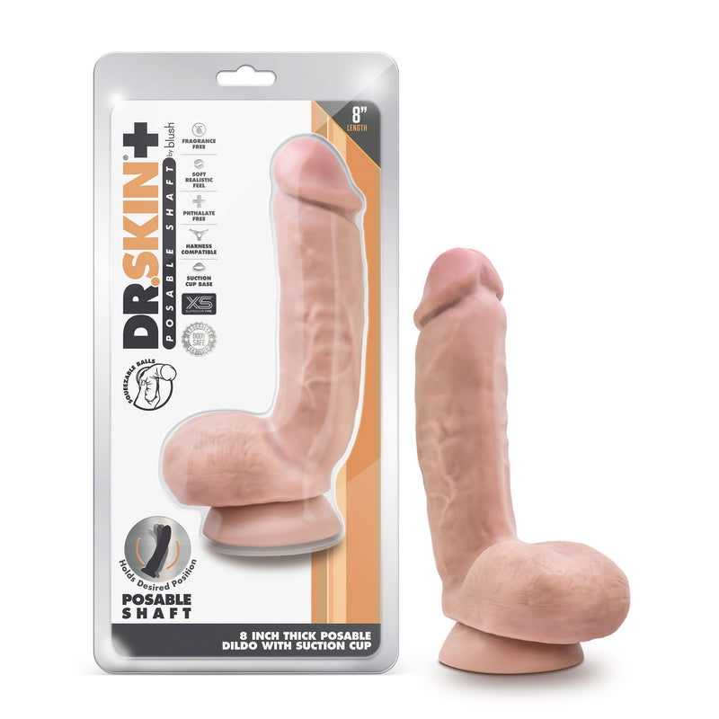 Dr. Skin Plus - 8 Inch Thick Poseable Dildo With Squeezable Balls - Vanilla-Dildos & Dongs-OUR LAVENDER