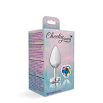 Cheeky Charms-Silver Metal Butt Plug- Heart-Clear-Medium-Anal Toys & Stimulators-OUR LAVENDER