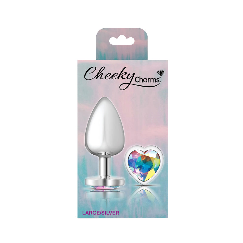 Cheeky Charms-Silver Metal Butt Plug- Heart-Clear-Large-Anal Toys & Stimulators-OUR LAVENDER