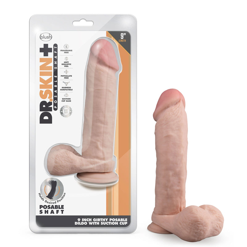 Dr. Skin Plus - 9 Inch Thick Posable Dildo With Balls - Vanilla-Dildos & Dongs-OUR LAVENDER