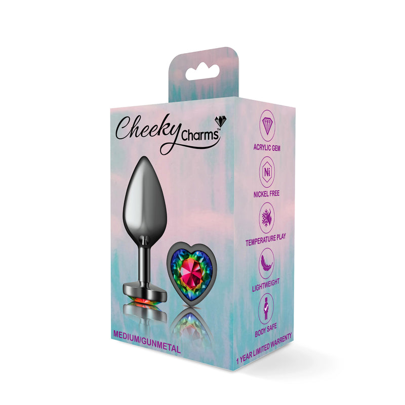 Cheeky Charms-Gunmetal Metal Buttplug- Heart-Rainbow-Medium-Anal Toys & Stimulators-OUR LAVENDER
