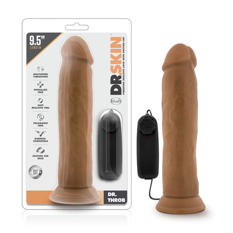 Dr. Skin - Dr. Throb - 9.5 Inch Vibrating Realistic Cock With Suction Cup - Mocha-Vibrators-OUR LAVENDER