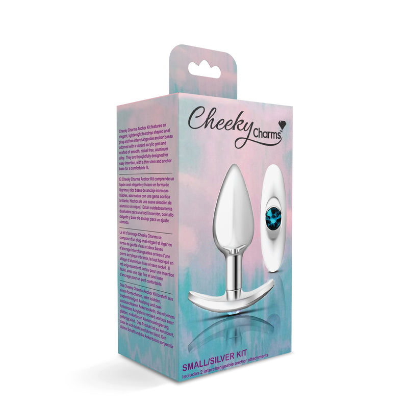 Cheeky Charms-Silver Metal Butt Plug Kit- Clear/teal-Anal Toys & Stimulators-OUR LAVENDER