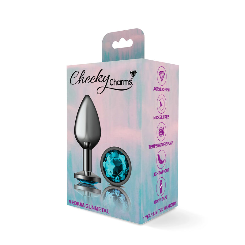 Cheeky Charms-Gunmetal Metal Butt Plug- Round-Teal-Medium-Anal Toys & Stimulators-OUR LAVENDER