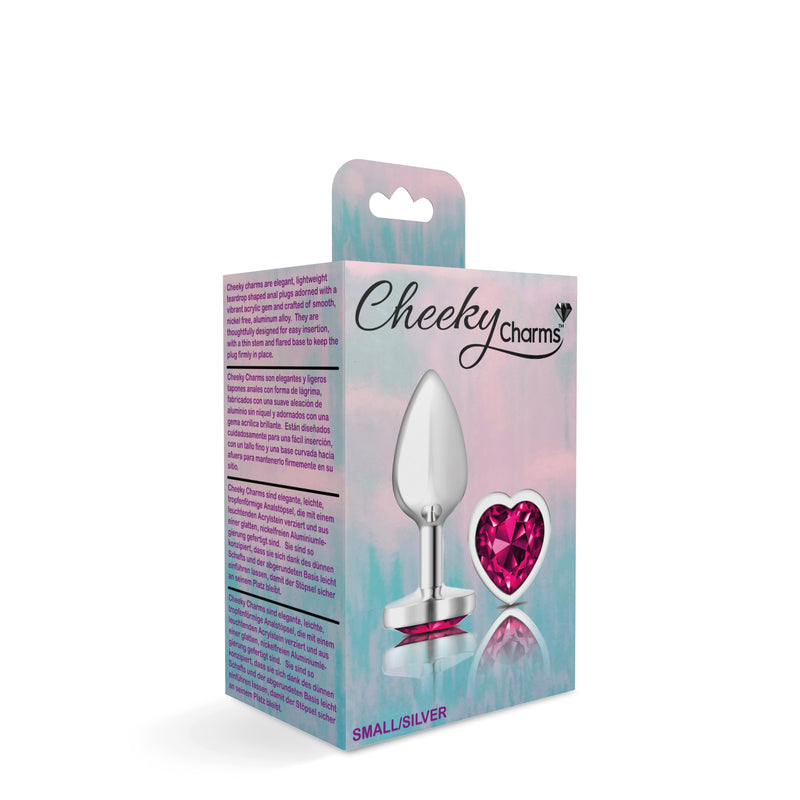 Cheeky Charms-Silver Metal Butt Plug- Heart-Bright Pink-Small-Anal Toys & Stimulators-OUR LAVENDER