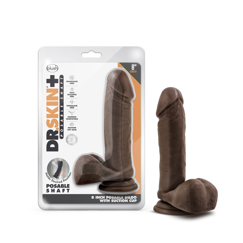 Dr. Skin Plus - 8 Inch Posable Dildo With Balls - Chocolate-Dildos & Dongs-OUR LAVENDER