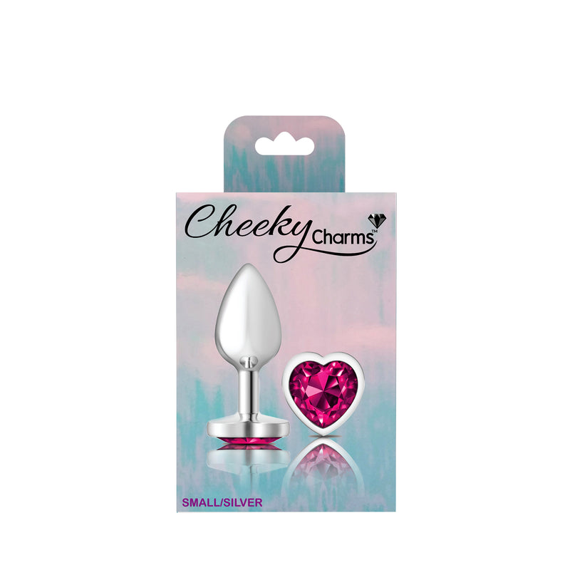 Cheeky Charms-Silver Metal Butt Plug- Heart-Bright Pink-Small-Anal Toys & Stimulators-OUR LAVENDER