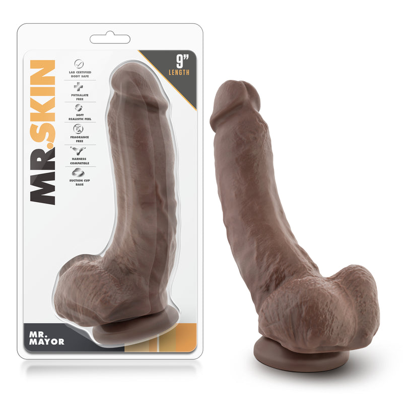 Dr. Skin - Mr. Mayor 9" Dildo With Suction Cup - Chocolate-Dildos & Dongs-OUR LAVENDER