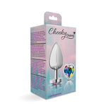 Cheeky Charms-Silver Metal Butt Plug- Heart-Clear-Large-Anal Toys & Stimulators-OUR LAVENDER