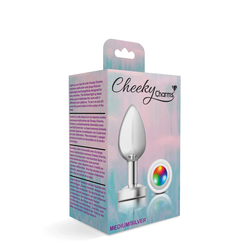 Cheeky Charms-Silver Metal Butt Plug- Light Up-Medium-Anal Toys & Stimulators-OUR LAVENDER