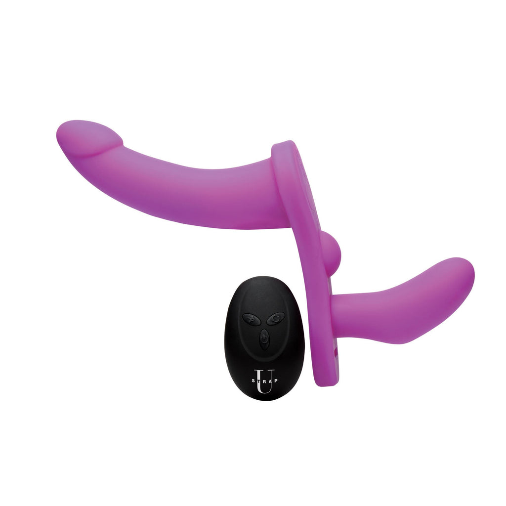 Double Take 10x Vibrating Double Penetration Adjustable Strap-on Purple SU-AF864-PUR