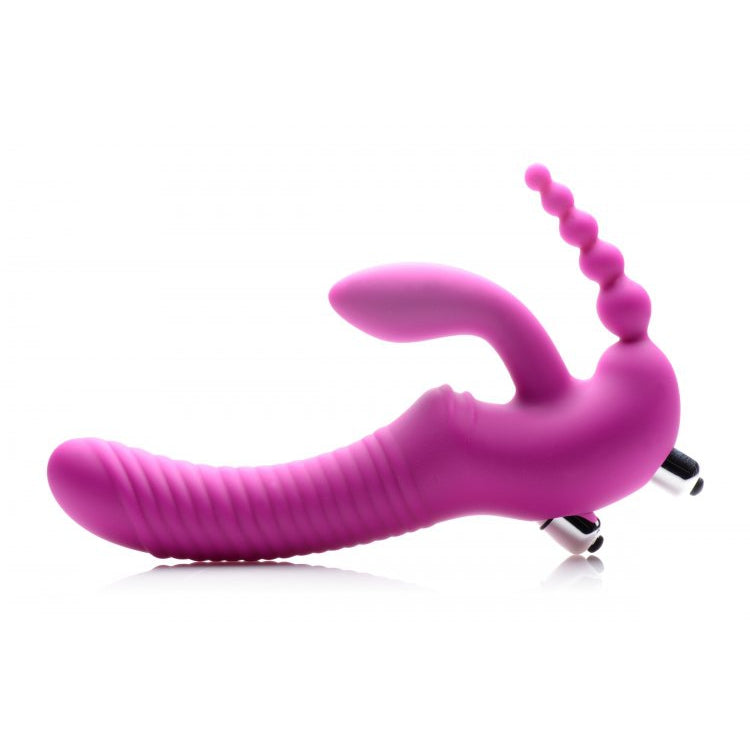 Regal Rider Vibrating Strapless Strap- on Triple G Dildo - Pink SU-AF468