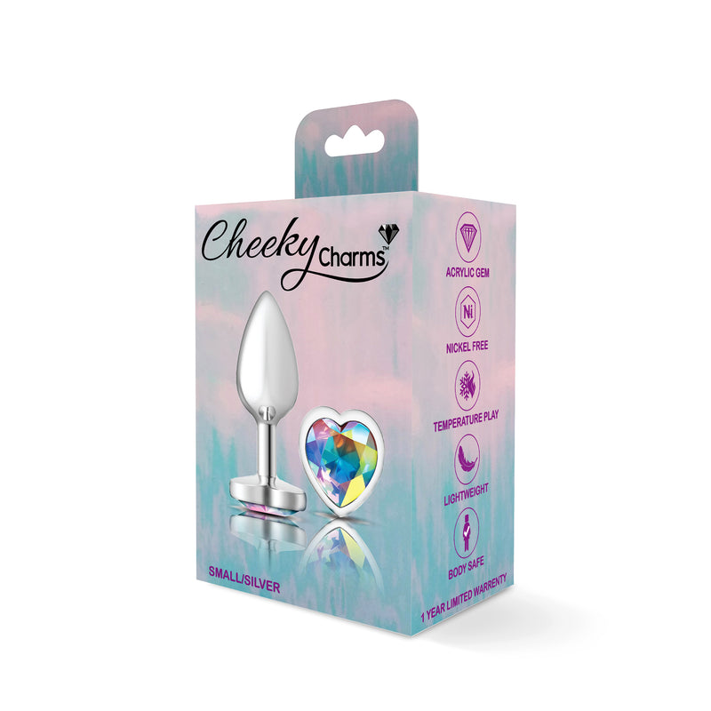 Cheeky Charms-Silver Metal Butt Plug- Heart-Clear-Small-Anal Toys & Stimulators-OUR LAVENDER