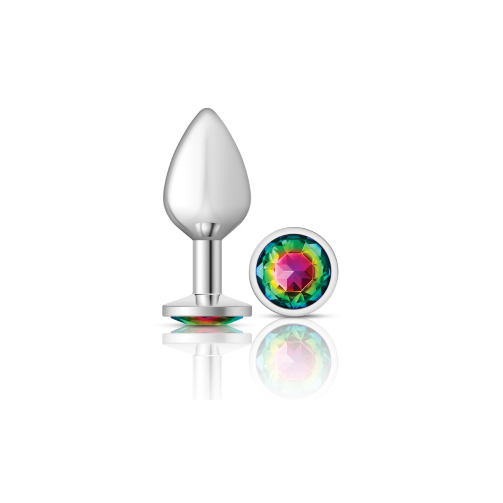 Cheeky Charms-Silver Metal Butt Plug- Round-Rainbow-Medium VB-CC9118